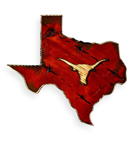 Texas 3D Plaque with Burnt Barbed Wire